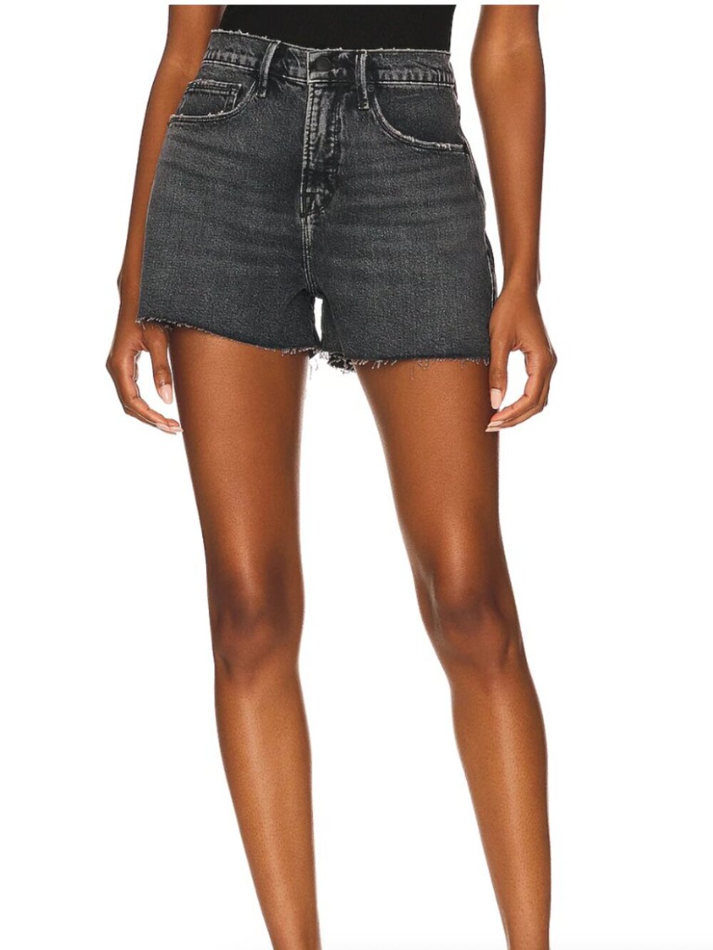 Good American Good '90s Denim Shorts With Step Hem in Washed Black Size 6 /28